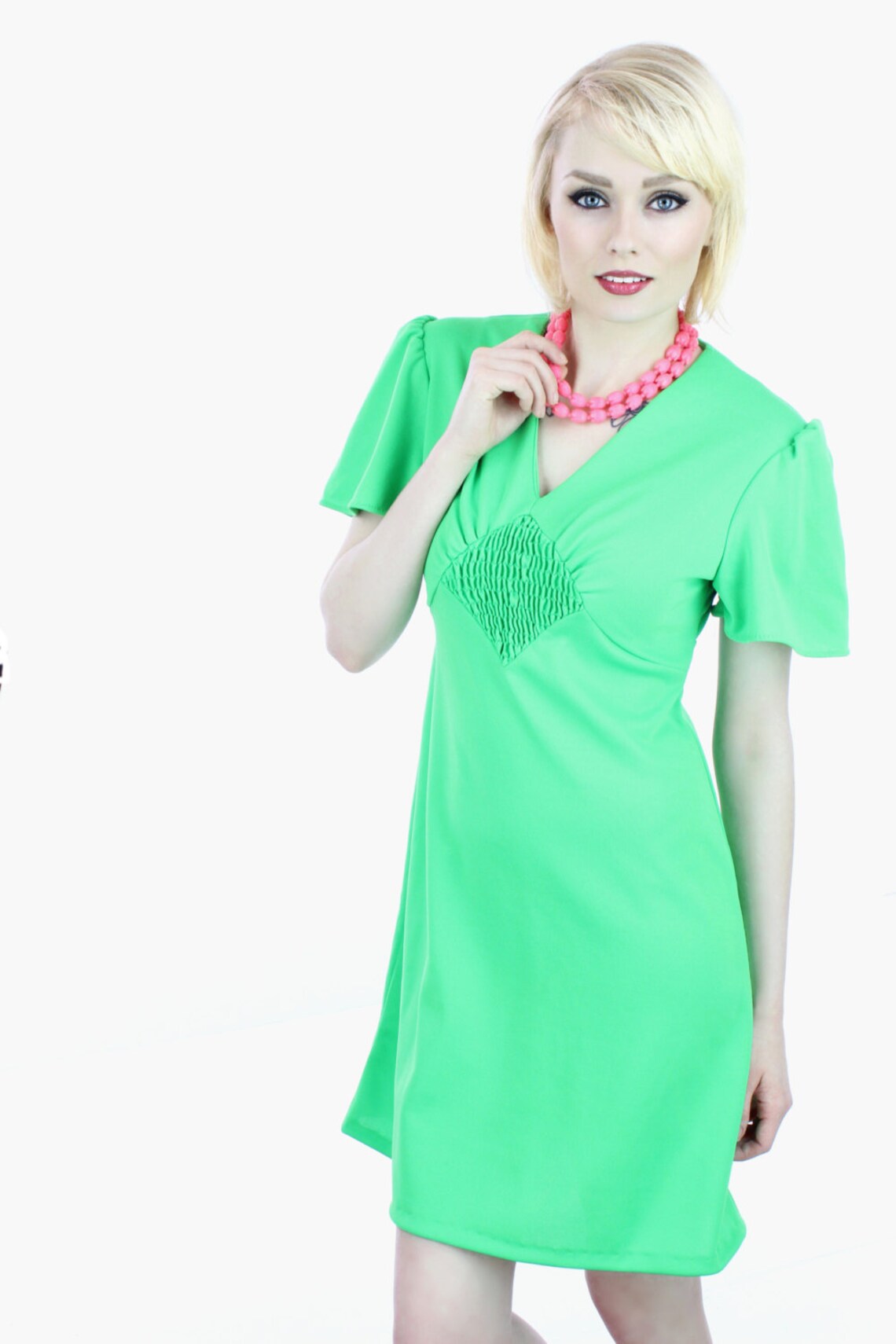 Mod Aline Dress Mini Lime Green Babydoll Flutter Sleeves Etsy