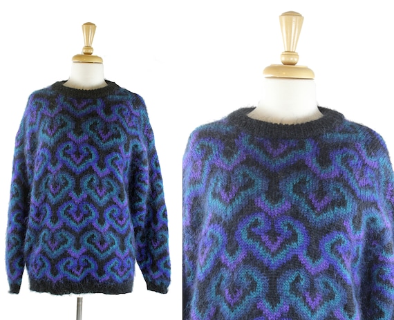 Vintage Mohair Sweater Heart Pattern Brass Plum Nords… - Gem