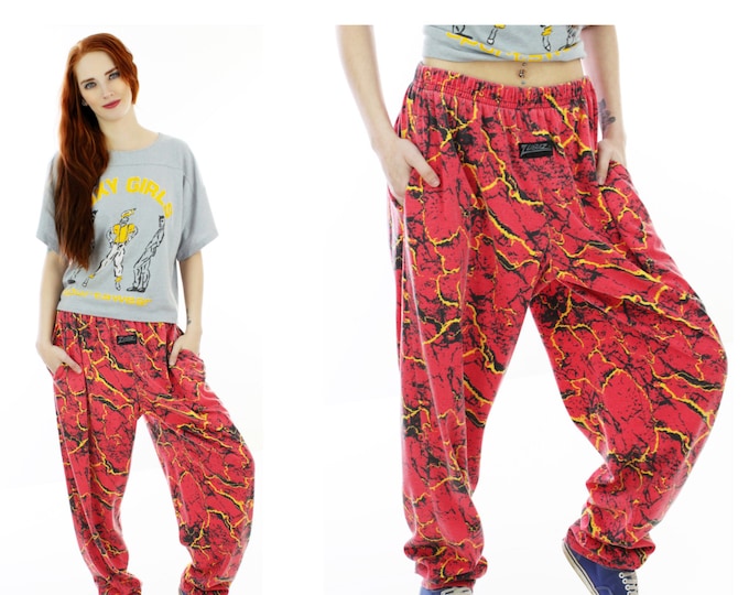 Vintage Zubaz Pants Hammer 90s Harem Red Black Muscle Pants Surfer Surf