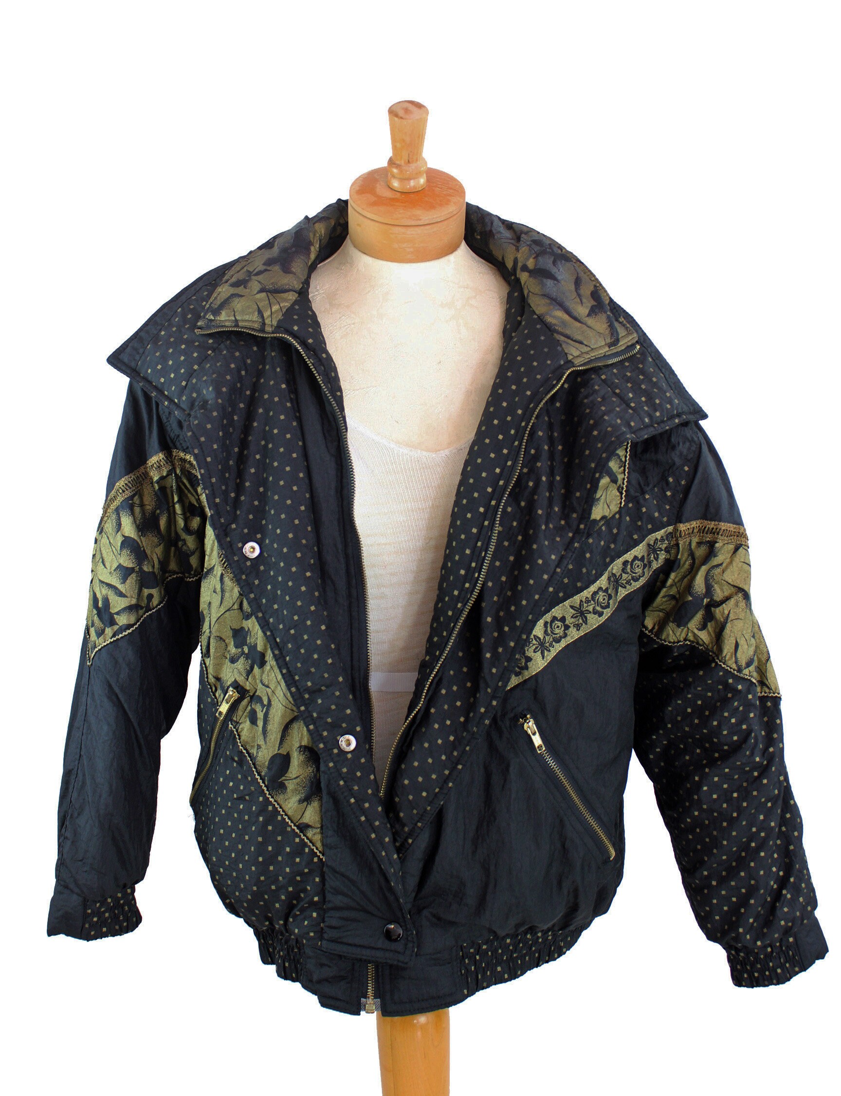90s Black Gold Hip Hop Ski Jacket Coat Puffer 80s Winter | Etsy