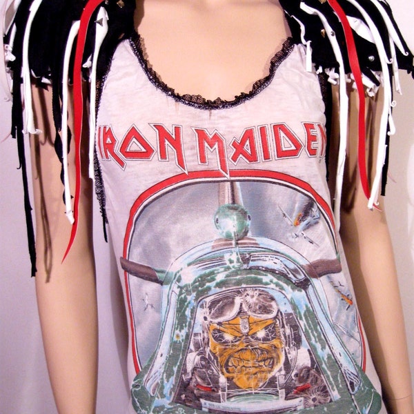 NEONTHREADSDESIGNS RECONSTRUCTED VINTAGE T SHIRT IRON MAIDEN TWISTED SISTER