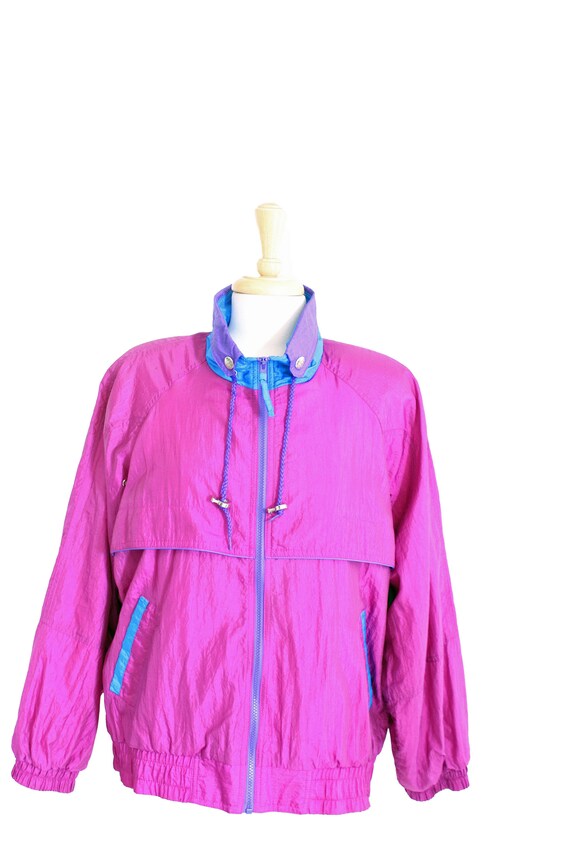 Magenta Purple Blue Windbreaker Jacket 80s 90s Wa… - image 2