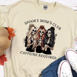 Spooky Mom&#39;s Club Caffeine Required Sweatshirt, Cool Moms Club Sweatshirt,Halloween Mom Sweatshirt, Spooky Mama Sweatshirt, Gift for Mom