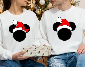Mickey & Minnie Santa Hat Christmas Sweatshirt, Disney Holiday Trip