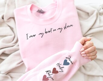 Personalized Mom Sweatshirt, Kids Names on Sleeve, Mothers Day Gift