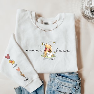 Custom Name Mamma Bear Sweatshirt, Mama Est with Kid Name on Sleeve Sweatshirt, Personalized Mom Sweatshirt, Mothers Day Sweatshirt, New Mom