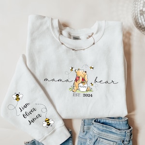Custom Mama Bear Sweatshirt, Mama Est with Kid Name on Sleeve Sweatshirt, Personalized Mom Sweatshirt, Mothers Day Sweatshirt, New Mom Tee