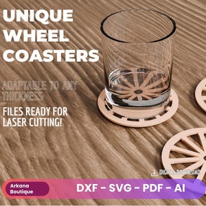Wheel-Shaped Coaster for Laser Cutting - Cup coaster Versatile, Customizable Design in Multiple Materials and Thicknesses - SVG, PDF, DXF