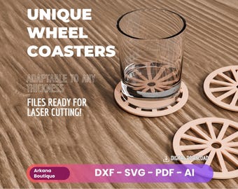 Sottobicchiere a Forma di Ruota per Taglio Laser - Design Versatile e Personalizzabile in Vari Materiali e Spessori - SVG, PDF, DXF