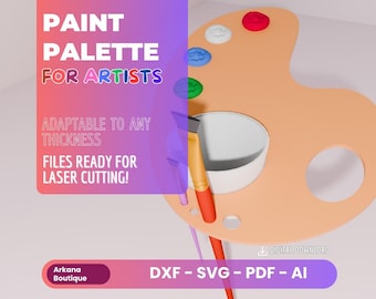 Paleta de pintura para artistas - archivos cortados con láser en svg, dxf, pdf, ai - paleta de pintura de madera - descarga digital láser para proyectos de corte
