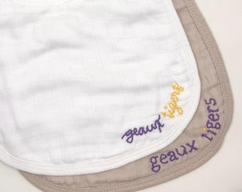 Hand Embroidered College Motto Baby Bib
