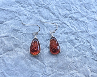 Red Copper Shimmer Dichroic Glass Earrings