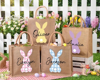 Bolsa de Pascua personalizada, bolsa de yute para Pascua, bolsa de conejito de Pascua con nombre, cesta de conejito de Pascua, bolsa de búsqueda de huevos para niños, bolsas de regalo de Pascua, cesta de Pascua