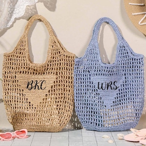 Personalized beach tote bag,Beach straw bag,Bachelorette party gift bag,Raffia beach bag,Bridal Shower Bag,Custom initials handle bag