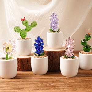 Handmade glass potted plants,Glass succulents,Colored glass plants,Glass flowers,For cactus lovers,Car decorations,Birthday gifts,Xmas gifts