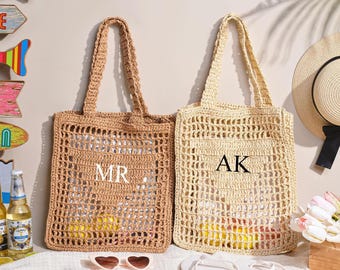 Personalized beach tote bag,Beach straw bag,Bridal Shower Bag,Bachelorette party gift bag,Initials beach bag,Raffia Trip Beach Bag For Her