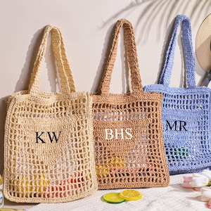 Personalized beach tote bag,Initials beach bag,Beach straw bag,Bridesmaid Gift bag,Bachelorette party gift bag,Raffia Trip Beach Bag For Her