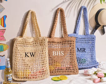 Personalized beach tote bag,Initials beach bag,Beach straw bag,Bridesmaid Gift bag,Bachelorette party gift bag,Raffia Trip Beach Bag For Her