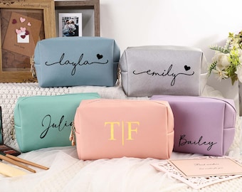 Personalized PU leather cosmetic bag,Toiletry bag with customized name,Christmas gift for women,Bridesmaid proposal gift,Bridal party gift