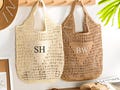 Personalized beach tote bag,Beach straw bag,Bridal Shower Bag,Bachelorette party gift,Custom initials bag,Raffia Trip Beach Bag For Her
