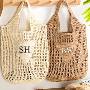Personalized beach tote bag,Beach straw bag,Bridal Shower Bag,Bachelorette party gift,Custom initials bag,Raffia Trip Beach Bag For Her
