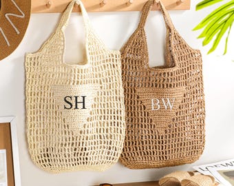 Personalisierte Strand Tasche, Strand Strohtasche, Brautdusche Tasche, Junggesellinnenabschied Geschenk, Benutzerdefinierte Initialen Tasche, Raffia Reise Strandtasche für Sie