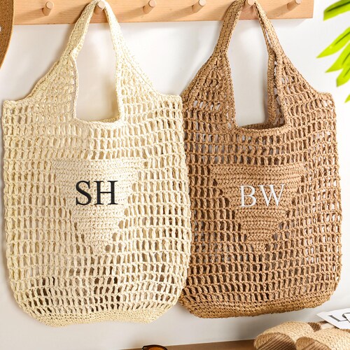 Personalized beach tote bag,Beach straw bag,Bridal Shower Bag,Bachelorette party gift,Custom initials bag,Raffia Trip Beach Bag For Her