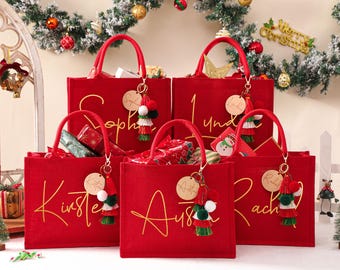Custom Christmas Gift Bag & Charm,Holiday Gift Bags with Name,Christmas Eve Gift Bags,Xmas Gift Bags,Christmas Party Bags,Christmas Sacks