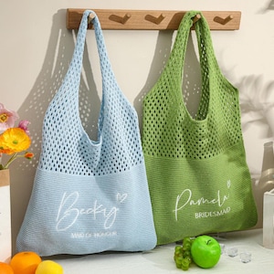 Bolso de playa bordado personalizado, regalo de despedida de soltera, bolso de crochet personalizado, bolso de punto bordado de un solo hombro, bolso de hombro de verano