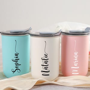 Vaso de acero inoxidable con nombre personalizado, regalo de propuesta de dama de honor, taza de café con tapa, vaso de viaje pequeño, regalo de vaso de dama de honor personalizado