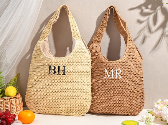 Personalized beach tote bag,Beach straw bag,Custom Straw Raffia Beach Bag,Bridal Shower Bag,Bachelorette party gift bag,Custom initials bag