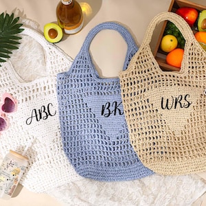 Personalisierte Strandtasche, Stroh Strandtasche, Strandtasche aus Bast, Mädchen Reisetasche, Benutzerdefinierte Initialen Griff Tasche, Junggesellinnenabschied Geschenktasche