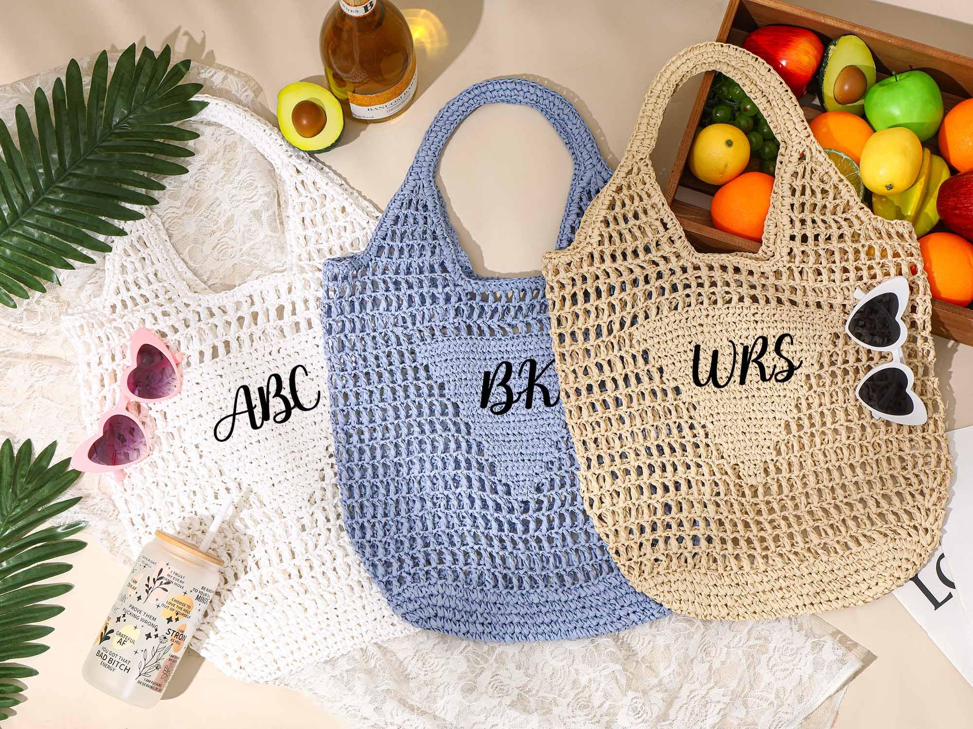Personalized beach tote bag,Beach straw bag,Raffia beach bag,Girls travel tote bag,Custom initials handle bag,Bachelorette party gift bag