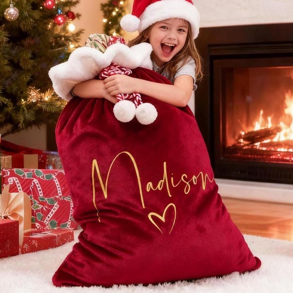 Personalized Large Santa Sack,Christmas Gift Bag,Christmas Bag with Name,Holiday gift bag,Santa Gift Bag,Family Xmas Sack,Xmas Stocking Sack