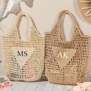 Personalisierte Strandtasche, Strandtasche, Brautpartytasche, Junggesellinnenabschied Geschenktasche, Benutzerdefinierte Initialen Tasche, Raffia Reise Strandtasche für Sie
