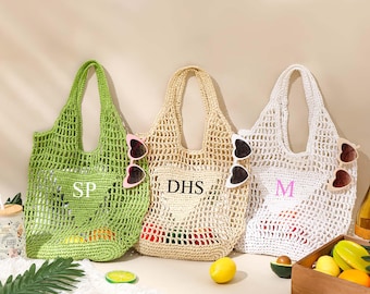 Personalized beach tote bag,Custom initials handle bag,Beach straw bag,Girls travel tote bag,Raffia beach bag,Bachelorette party gift bag