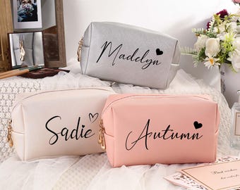 Personalized PU leather cosmetic bag,Toiletry bag with customized name,Bridesmaid proposal gift,Bridal party gift,Christmas gift for women
