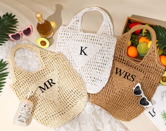 Personalized beach tote bag,Girls travel tote bag,Custom initials handle bag,Beach straw bag,Raffia beach bag,Bachelorette party gift bag