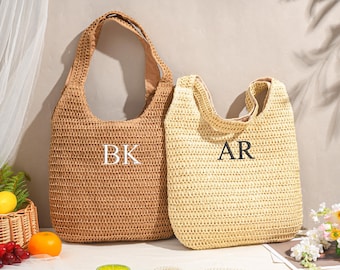 Custom Straw Raffia Beach Bag,Personalized beach tote bag,Beach straw bag,Bridal Shower Bag,Bachelorette party gift bag,Custom initials bag