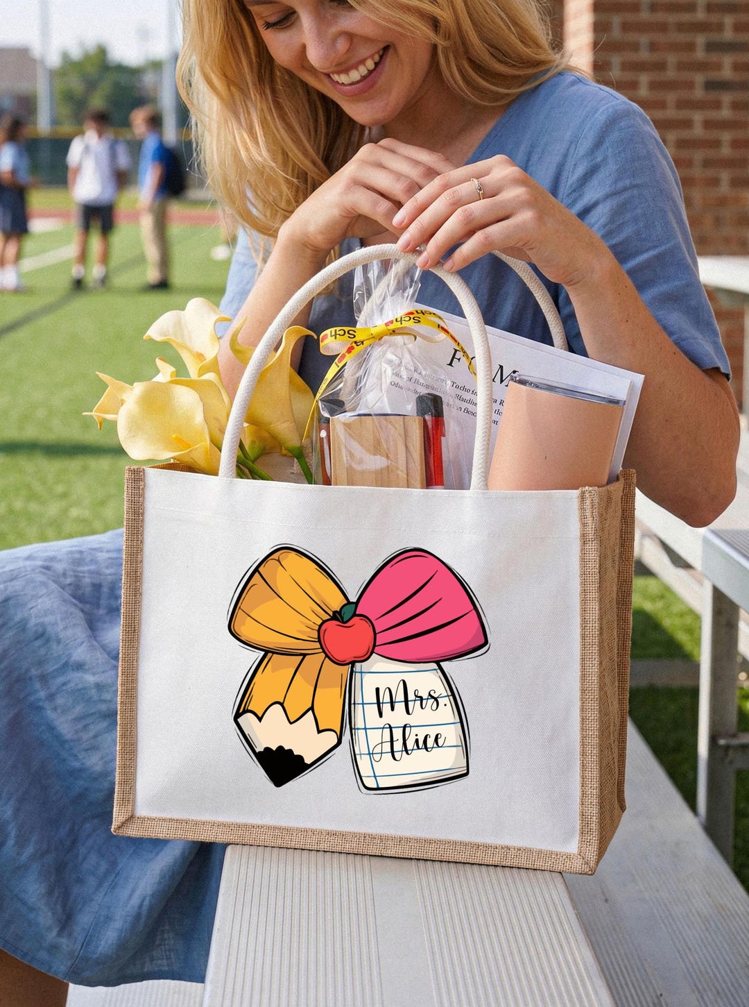 Personalized Teacher Canvas Tote Bag,back to School Teacher Bag,teacher ...