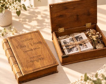 Custom Wooden Memory Book Box, Anniversary Gift, Engagement gifts, Personalized Couple Memory Book Box, Custom Wooden Keepsake Chest