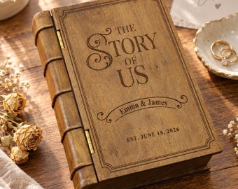 Custom Engraved Wooden Gift Box, Personalized Book Style Memory Box, Christmas Anniversary Gift for Him or Her, Wedding Gift,Engagement Gift