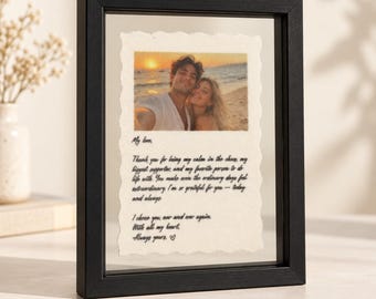 Framed Cotton Photo Letter, Personalized Love Note with Picture, Cotton Anniversary Gifts, Custom Keepsake, Wedding or Newlywed Gift
