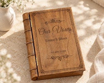 Custom Engraved Wooden Gift Box, Personalized Book Style Memory Box, Christmas Anniversary Gift for Him or Her, Wedding Gift,Engagement Gift