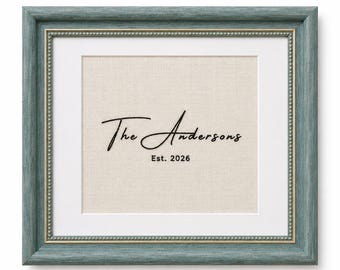 Custom Hand Embroidered Family Name Sign, Custom Last Name Wall Art, Established Date Decor, Wedding Gift, Housewarming Gift, New Home Decor