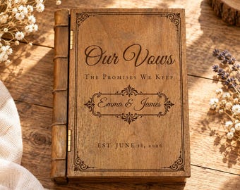 Custom Engraved Wooden Gift Box, Personalized Book Style Memory Box, Christmas Anniversary Gift for Him or Her, Wedding Gift,Engagement Gift