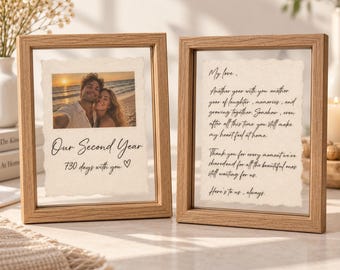 Framed Cotton Photo Letter, Personalized Love Note with Picture, Cotton Anniversary Gifts, Custom Keepsake, Wedding or Newlywed Gift