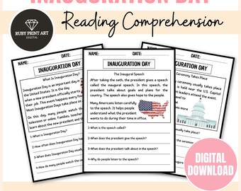 Inauguration Day Reading Comprehension Worksheets Grades 2-4 Presidential Inauguration Day January Learning Activities Printable