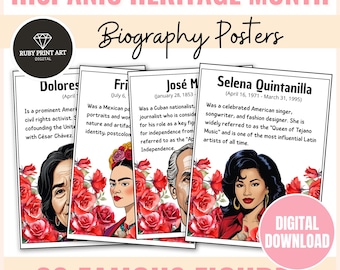 Hispanic Heritage Month Biography Posters-Famous People-Floral Classroom Decor-Latin Hispanic Figures-Printable