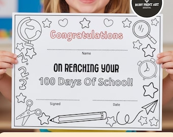 100th Day of School Certificate Mockup Student Certificate 100 Days Smarter Classroom Celebration Printable